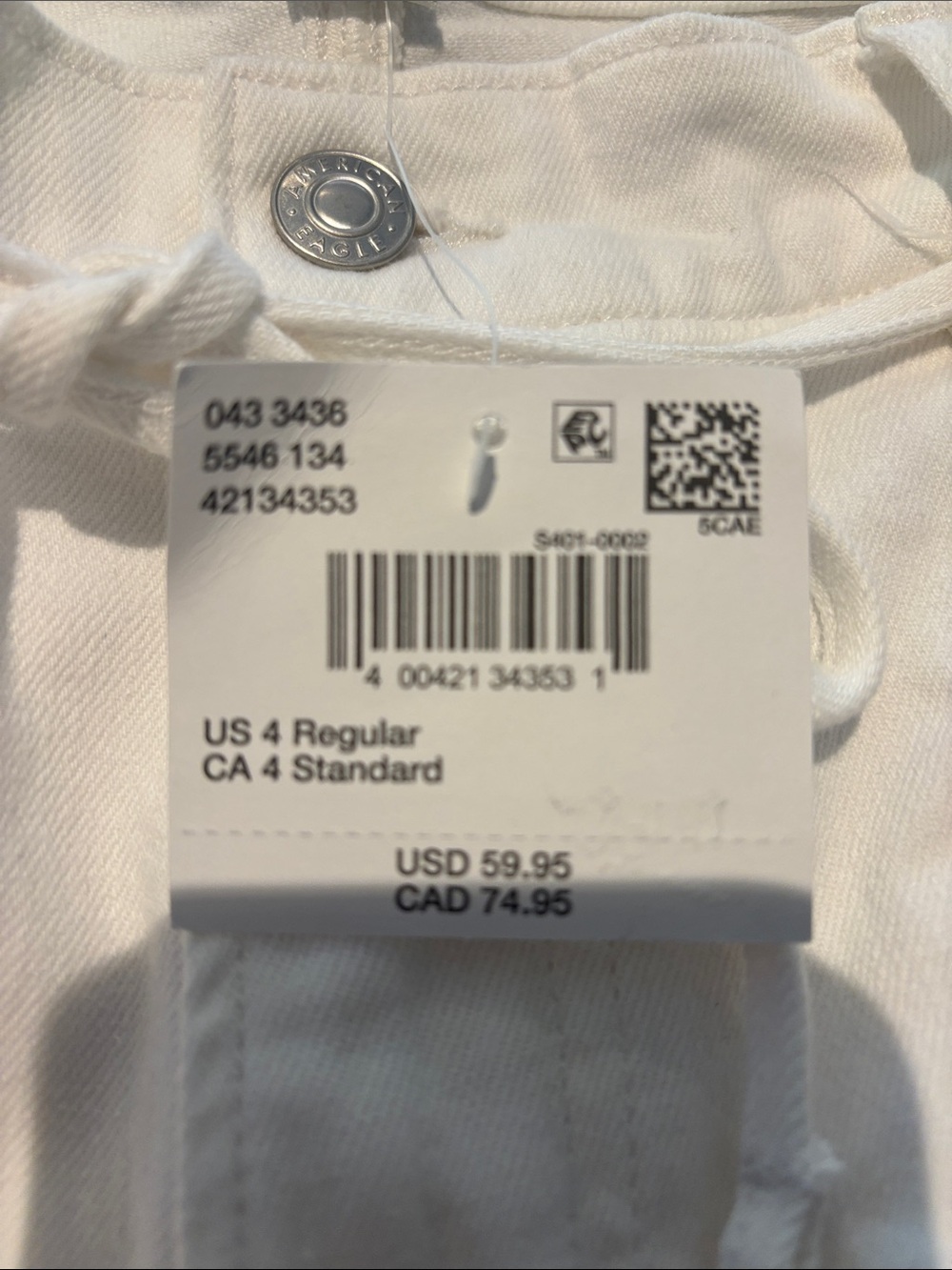 🦀American Eagle White High-Rise Barrel jeans with string tie - Picture 4 of 5